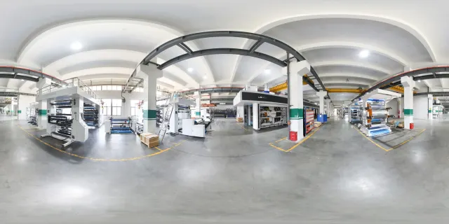 360° panorama of gearless full servo CI flexo press assembly workshop
